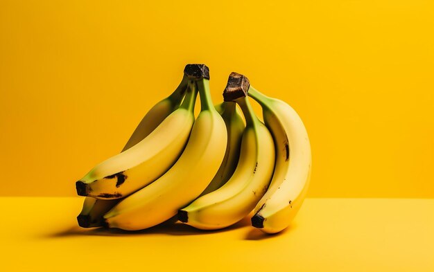A bunch of bananas on a yellow background