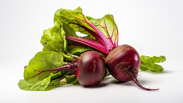 a bunch of beets with leaves on a white surface