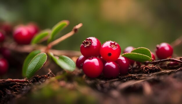 a bunch of berries on a bush with a green background