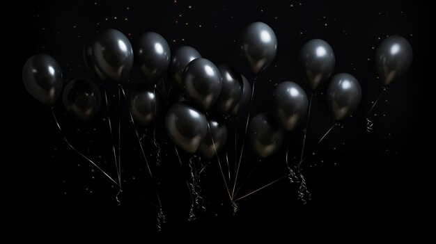 Photo a bunch of black balloons floating in the air