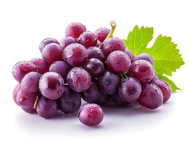 Bunch of black grapes with water drops isolated on white background