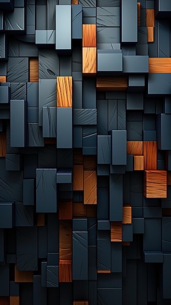 部屋の生成 AI 画像に黒とオレンジの立方体の束