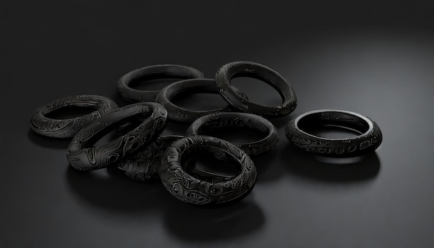 A bunch of black rings on a black surface
