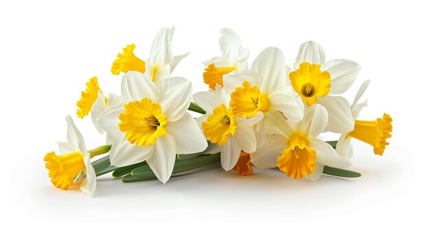 a bunch of blossoming daffodils isolated on white background AI Generative