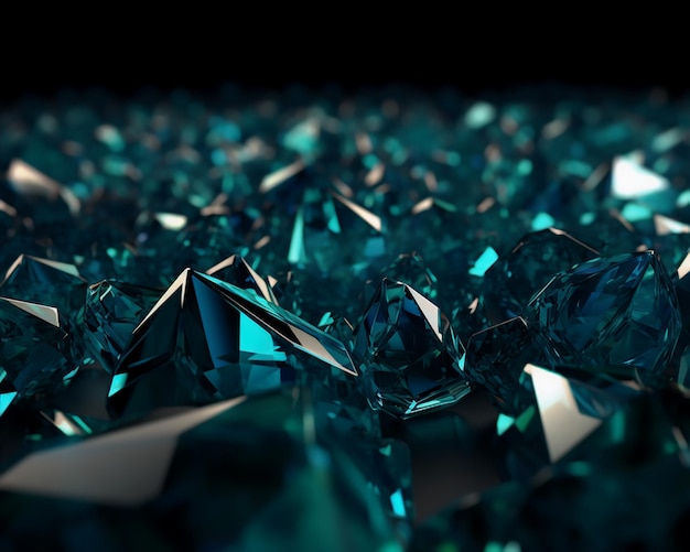 A bunch of blue diamonds are scattered on a black background
