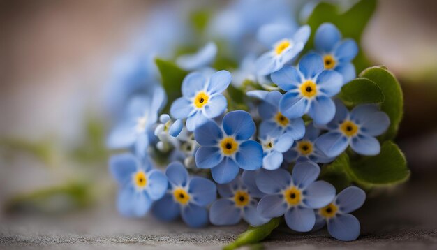 a bunch of blue flowers with yellow and red on them