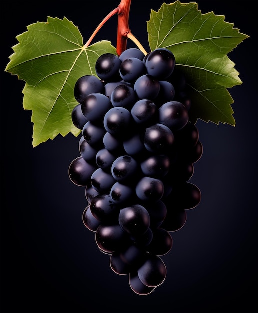 Bunch of blue grape on black background ai generated