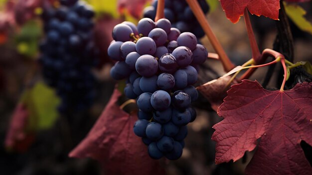 a bunch of blue grapes on a vine