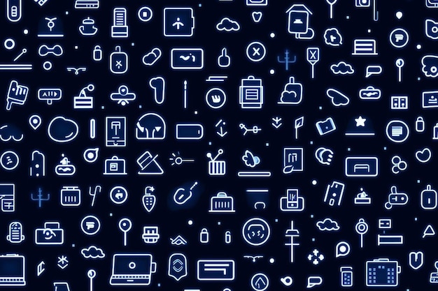 a bunch of blue icons on a black background