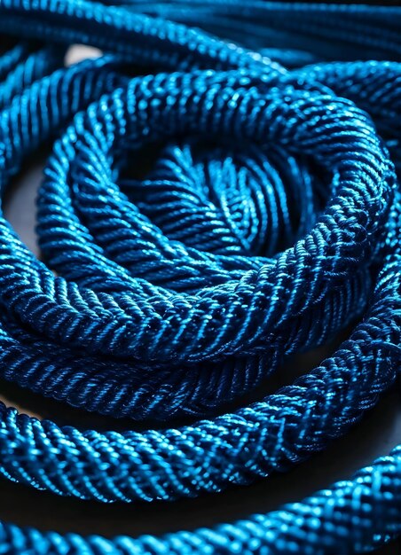 Photo a bunch of blue rope laying on top of a table