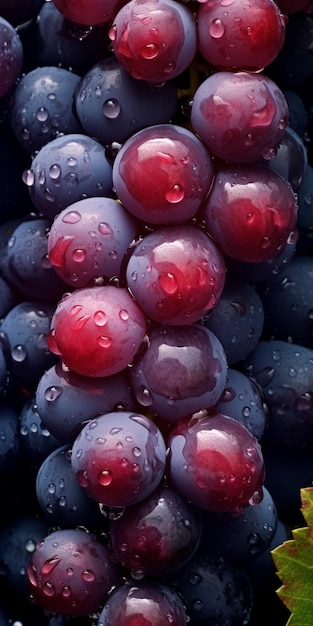 a bunch of blueberries with water drops