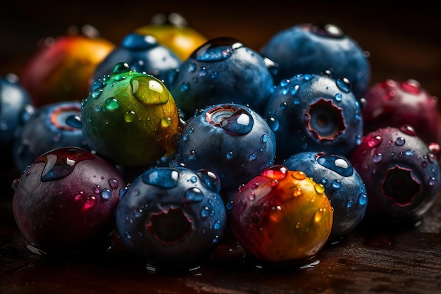 A bunch of blueberries with the word blue on the side