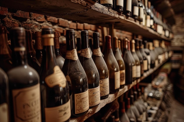 A bunch of bottles of wine on a shelf