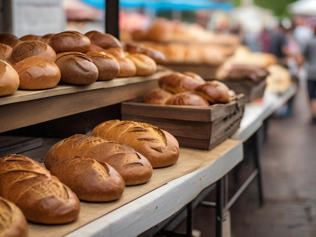 a bunch of breads that are on a table