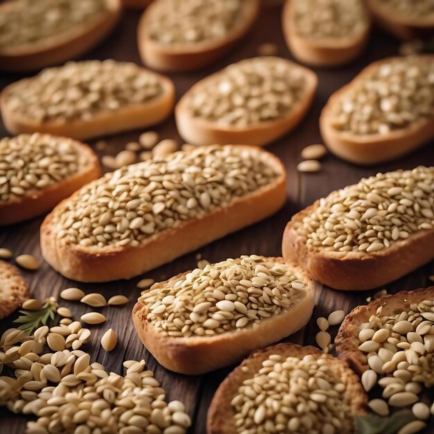 Photo a bunch of breads with seeds on them