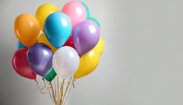 Bunch of bright balloons on light white background space for text banner design