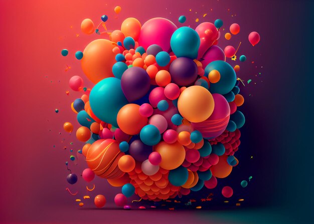 Bunch of bright balloons on red background