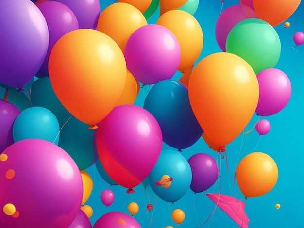 Bunch of bright balloons and space for text against color background