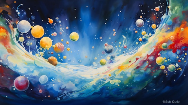 A bunch of bubbles floating in a space filled