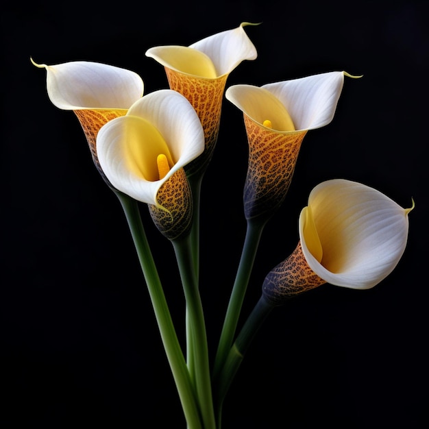 Photo a bunch of calla lilies are shown with a black background.