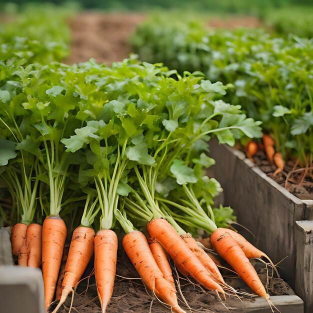 a bunch of carrots are in a wooden box