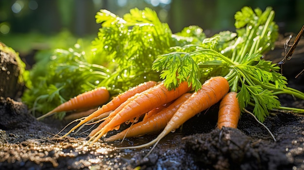 Пучок моркови, свежесобранной в саду. Органический продукт. Всемирный день веганства. Генеративный ИИ.