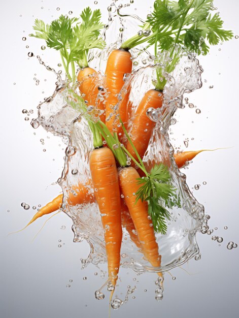 a bunch of carrots splashing water