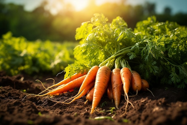 A bunch of carrots that are laying in the dirt AI