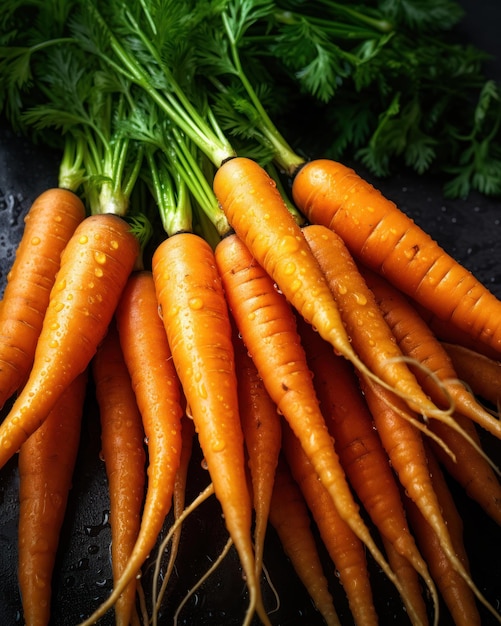 A bunch of carrots with green tops