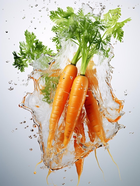 a bunch of carrots with water splashing