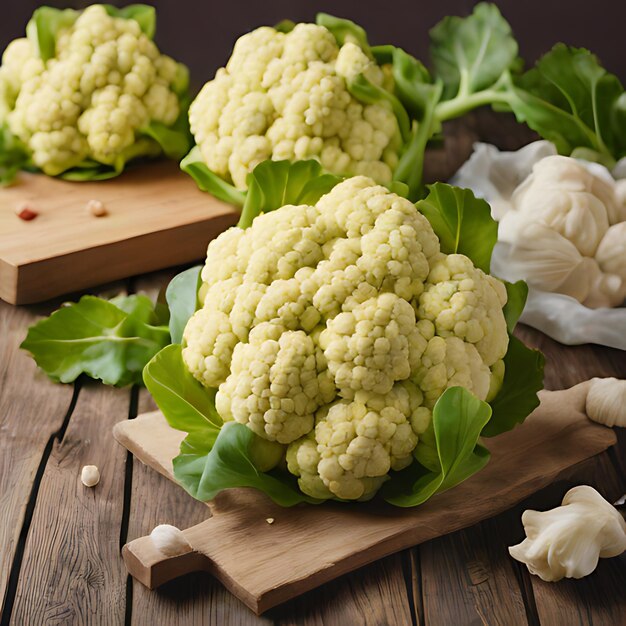 Foto un bouquet di cavolfiori su un tavolo di legno