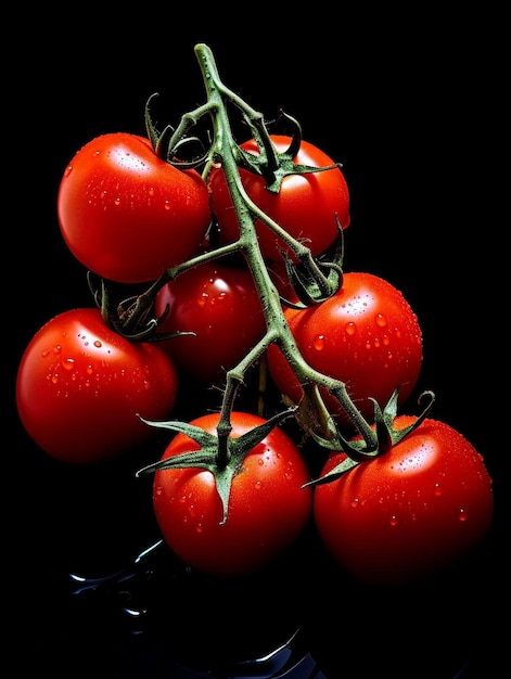 Photo a bunch of cherry tomatoes are on a black background.