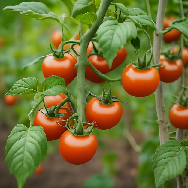 植物で成長するチェリートマトの束