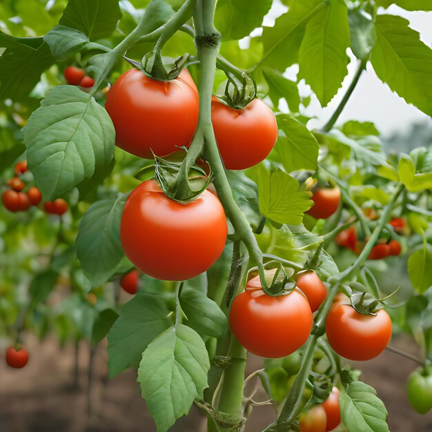 Photo a bunch of cherry tomatoes growing on a vine