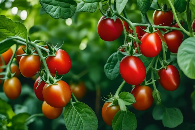 A bunch of cherry tomatoes on a plant