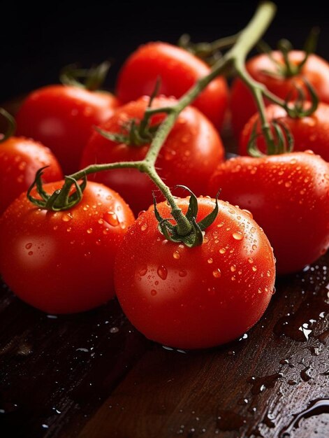 a bunch of cherry tomatoes on a wooden table.