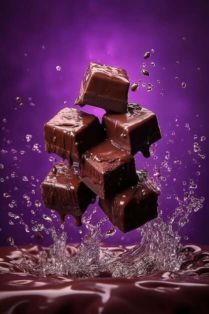 A bunch of chocolates are falling into a splash of water