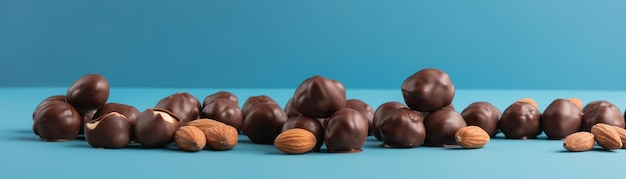 A bunch of chocolates on a blue table