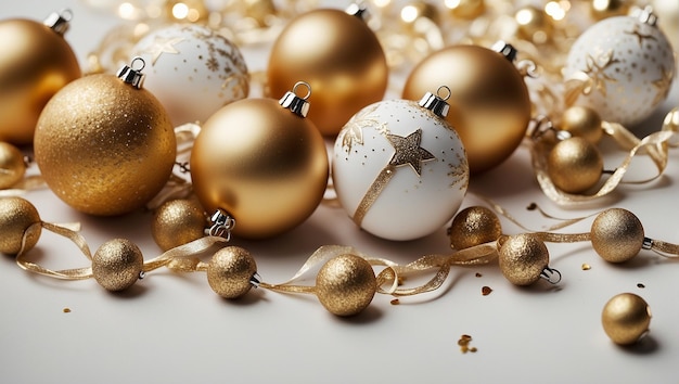 a bunch of christmas balls and a gold and silver ball