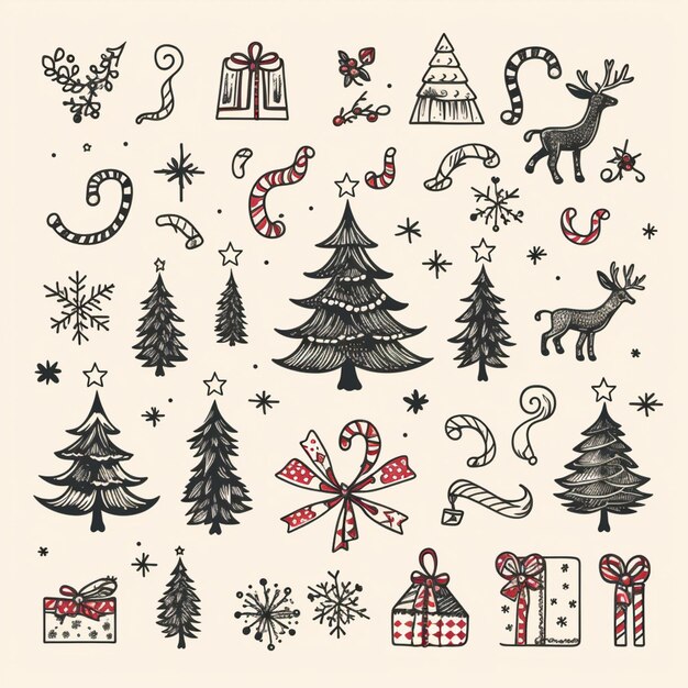 Photo a bunch of christmas doodles are arranged in a circle generative ai