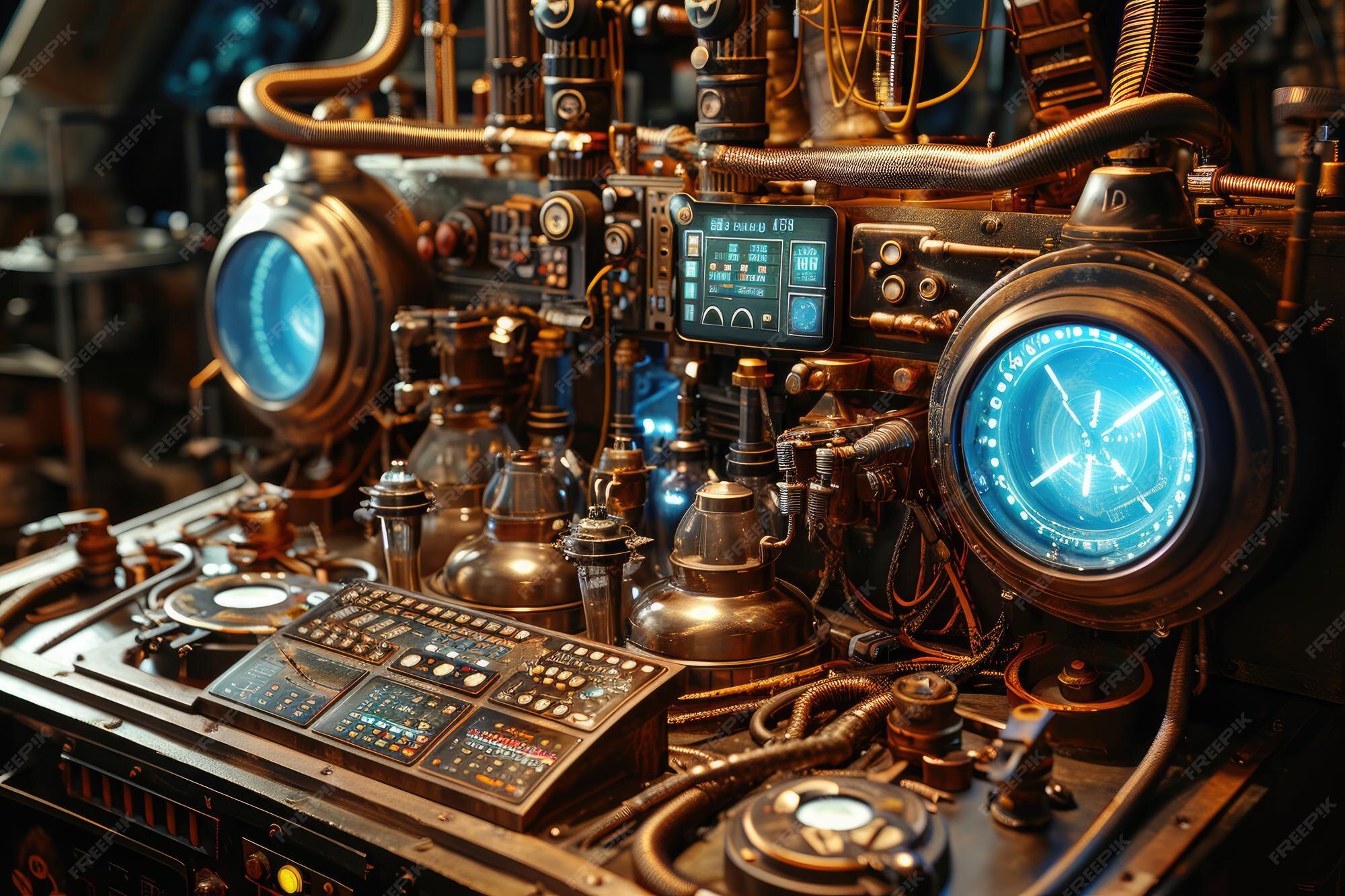 Premium Photo | A Bunch of Clocks on a Table An intricate time machine ...