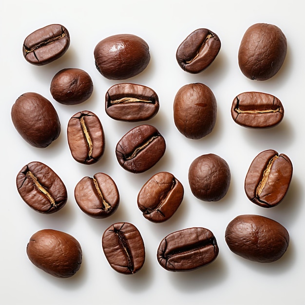 Photo a bunch of coffee beans are on a white surface