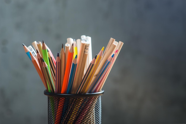 Bunch of color pencils in a stand