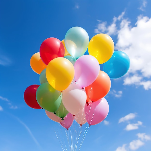 Photo bunch of colorful air balloons over the blue sky ai generated