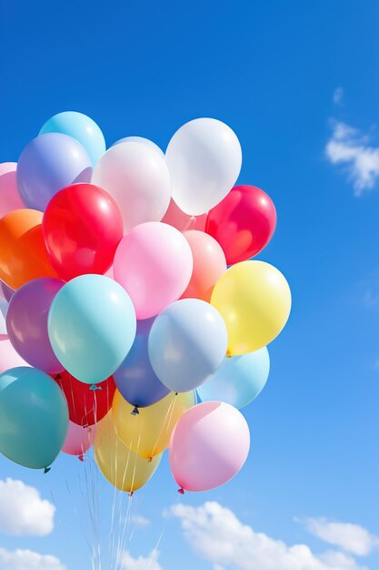 Foto un gruppo di palloncini colorati sopra il cielo blu ai generati