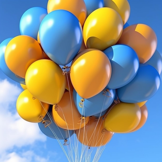 A bunch of colorful balloons are floating in the sky.