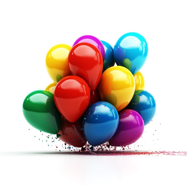 A bunch of colorful balloons are piled up with the word " stop " on the side.