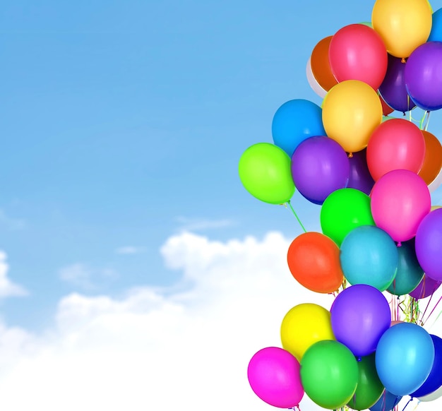 Bunch of colorful balloons on background