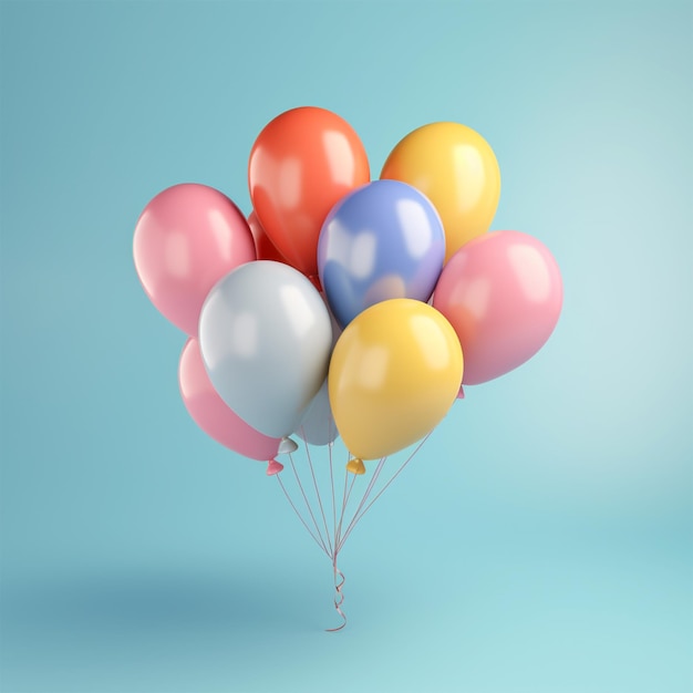 Bunch of colorful balloons on blue pastel