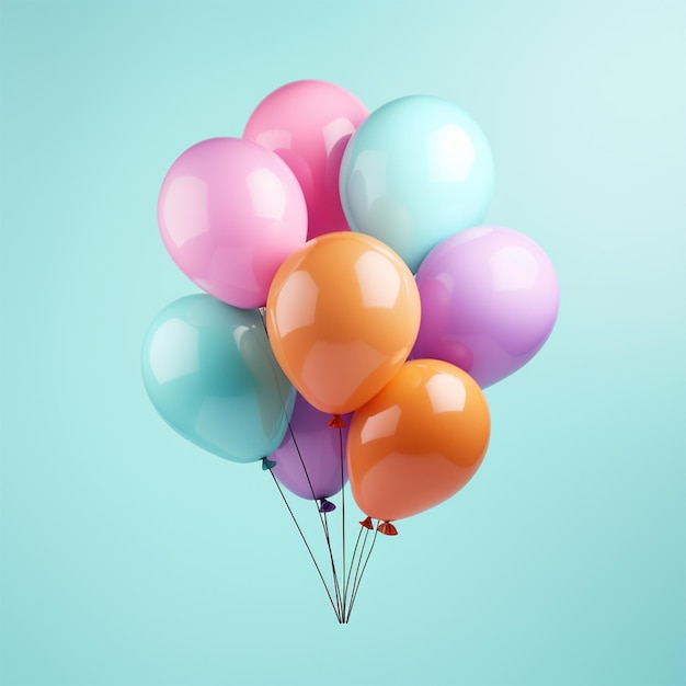 Bunch of colorful balloons on blue pastel